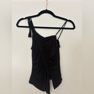 Silence + Noise Urban Outfitters Black One-Shoulder Asymmetrical Ruched Top